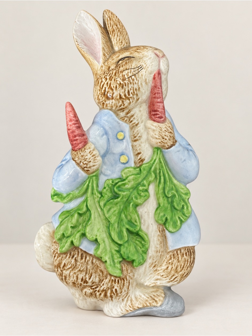 Vintage 1990 Ceramic Rabbit with Carrots Figurine